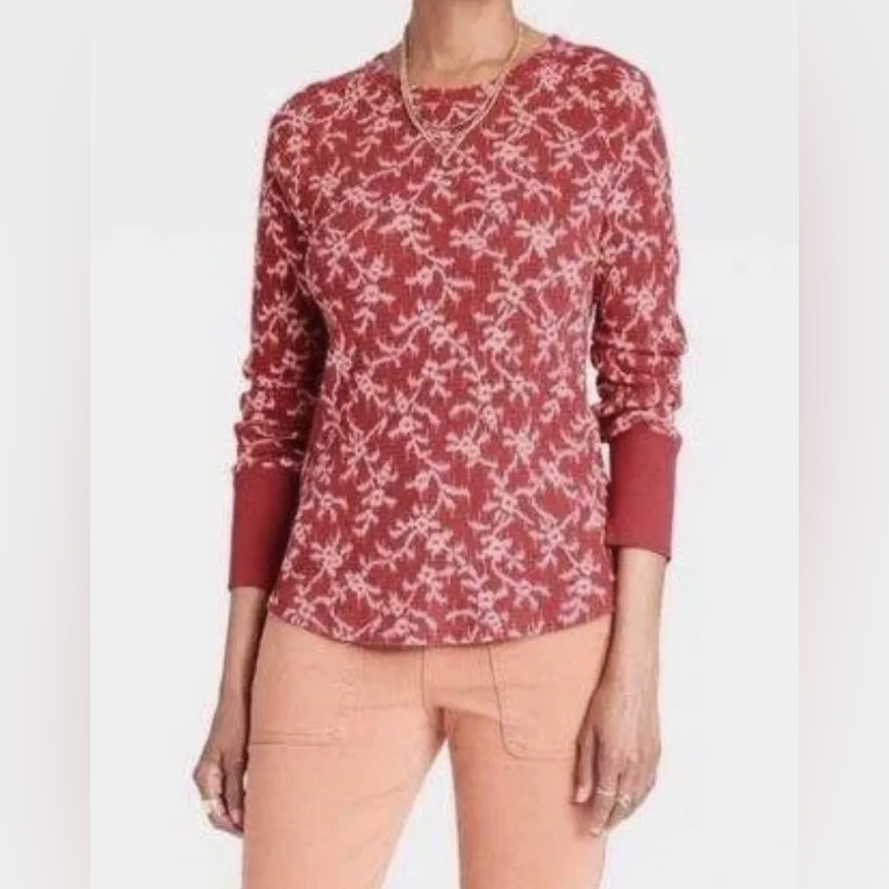 Women's Long Sleeve Thermal Top - Knox Rose Burgundy Print - XL